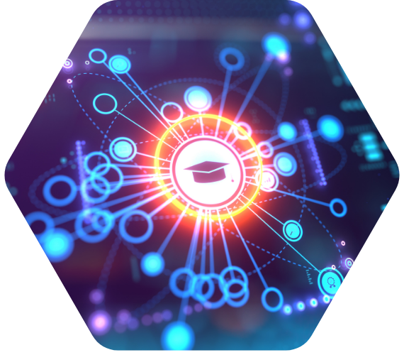 Digitales Netzwerk mit leuchtendem Bildungssymbol – Visualisierung von moderner Bildung, E-Learning und digitaler Wissensvermittlung