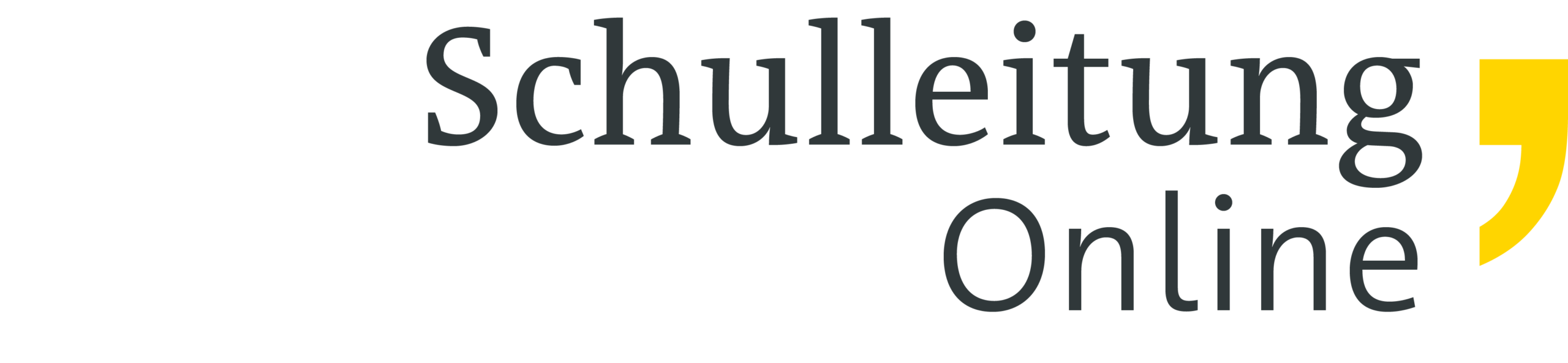 Logo „Schulleitung Online“ mit dunkelgrauem Schriftzug auf weißem Hintergrund und gelbem grafischem Akzent rechts.
